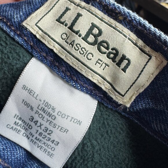 LL Bean Jeans Mens Size 34x32 Stonewashed Classic Fit Fleece Lined Dbl L (33X30) - Picture 9 of 11